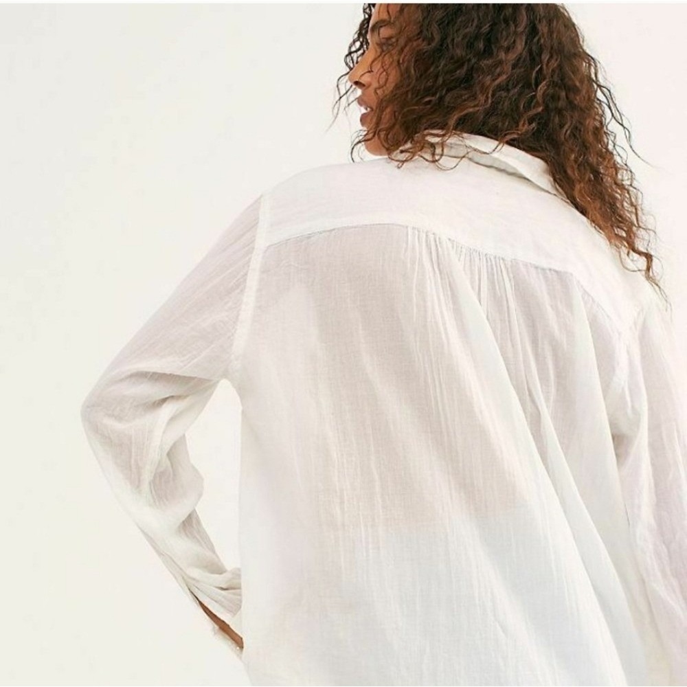 Free People Women's Waverley Tunic Blouse Size XS White Gauze Button Front Boho - Picture 2 of 11
